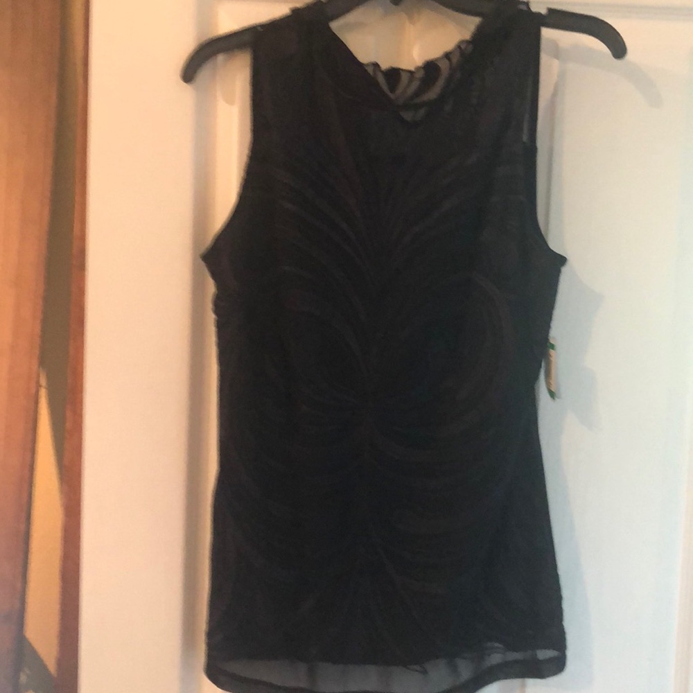INC Black embroidered top. Size Large NWT